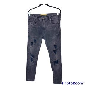 Mens black distressed cropped denim jeans ZARA